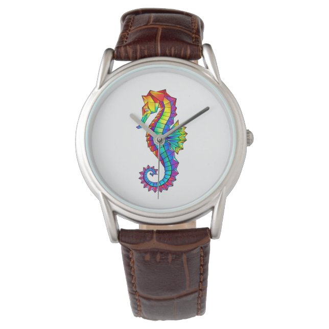 Rainbow Polygonal Seahorse Armbandsur (Framsida)