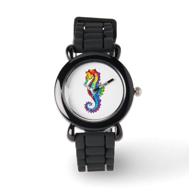 Rainbow Polygonal Seahorse Armbandsur (Framsida)