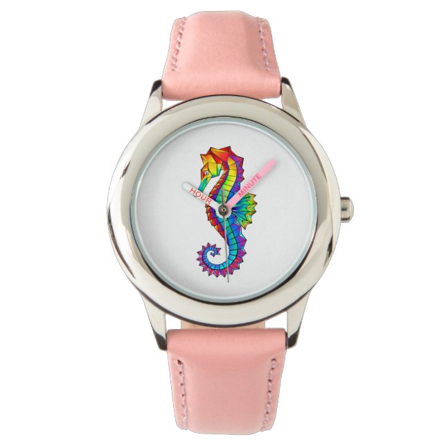 Rainbow Polygonal Seahorse Armbandsur (Framsida)