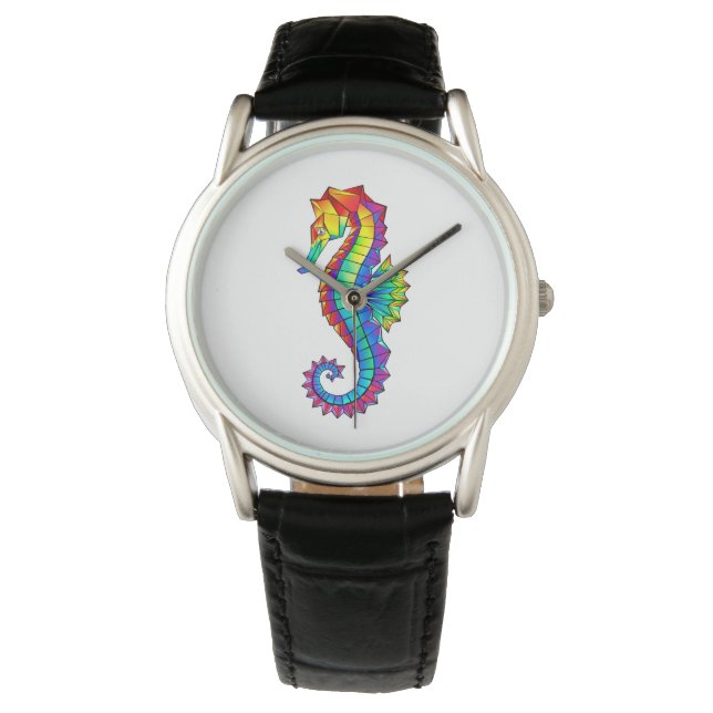 Rainbow Polygonal Seahorse Armbandsur (Framsida)