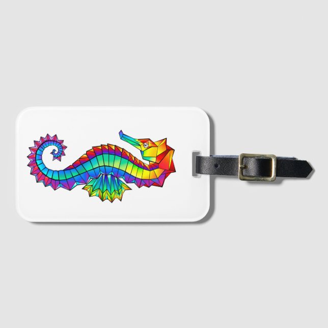 Rainbow Polygonal Seahorse Bagagebricka (Framsida horisontal)