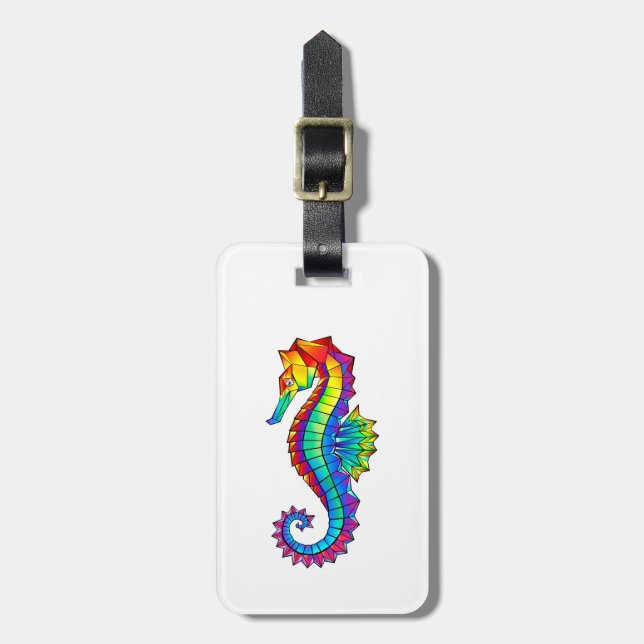 Rainbow Polygonal Seahorse Bagagebricka (Vertikal Framsida)