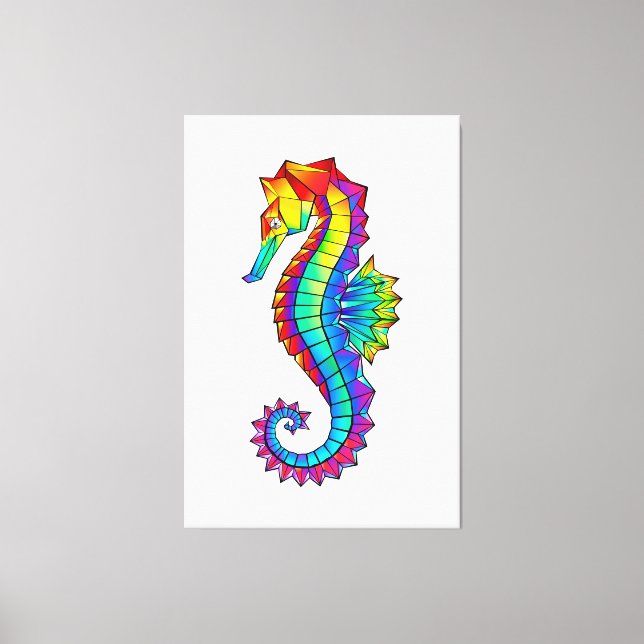 Rainbow Polygonal Seahorse Canvastryck (Framsida)