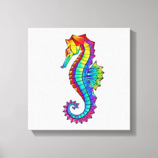 Rainbow Polygonal Seahorse Canvastryck (Framsida)