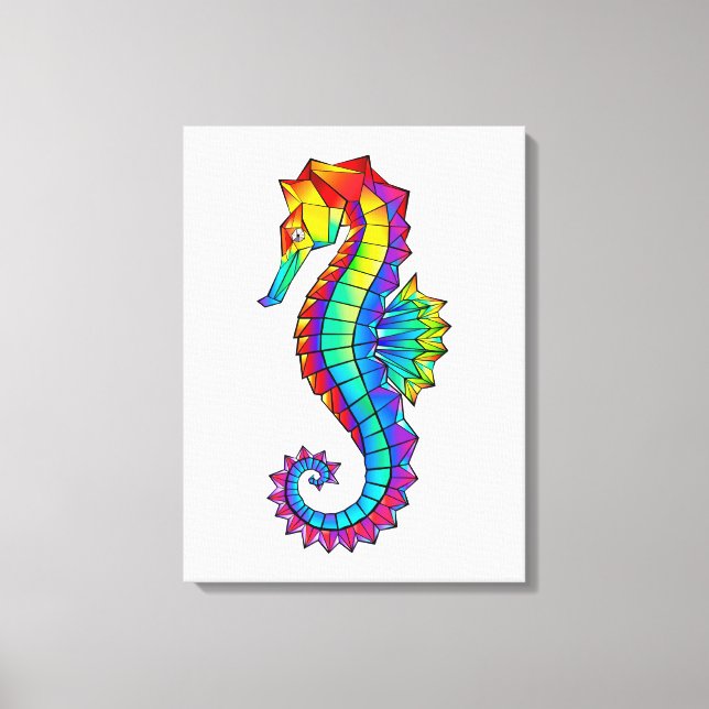 Rainbow Polygonal Seahorse Canvastryck (Framsida)