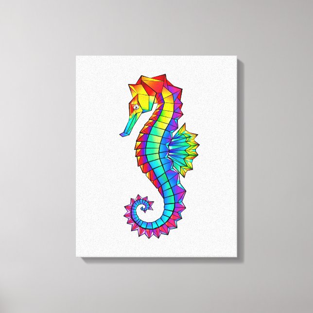 Rainbow Polygonal Seahorse Canvastryck (Framsida)