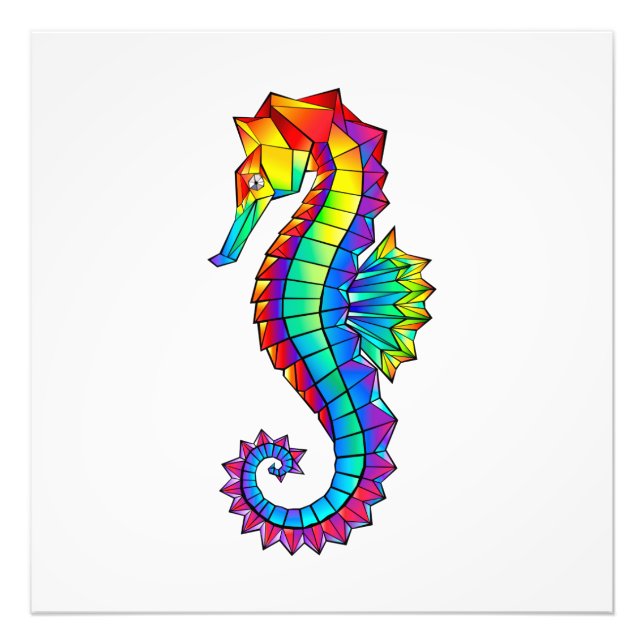 Rainbow Polygonal Seahorse Fototryck (Framsidan)