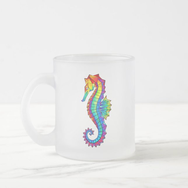 Rainbow Polygonal Seahorse Frostad Glasmugg (Vänster)