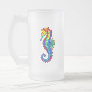Rainbow Polygonal Seahorse Frostat Ölglas