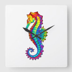 Rainbow Polygonal Seahorse Fyrkantig Klocka