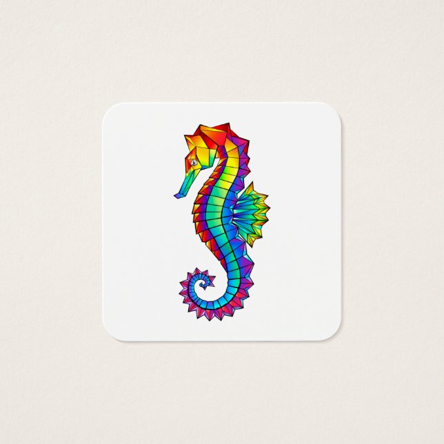 Rainbow Polygonal Seahorse Fyrkantigt Visitkort (Framsida)