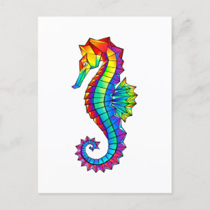 Rainbow Polygonal Seahorse Helg Vykort