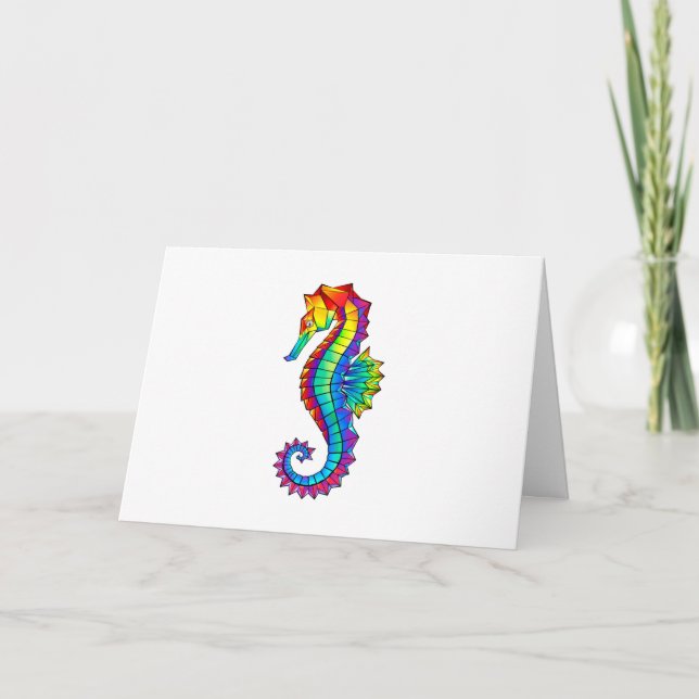 Rainbow Polygonal Seahorse Helgkort (Framsida)