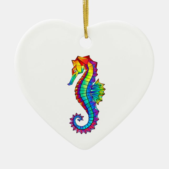 Rainbow Polygonal Seahorse Julgransprydnad Keramik (Framsidan)