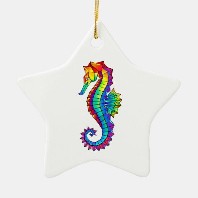 Rainbow Polygonal Seahorse Julgransprydnad Keramik (Framsidan)