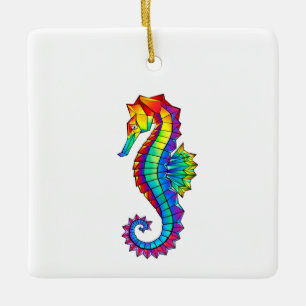 Rainbow Polygonal Seahorse Julgransprydnad Keramik
