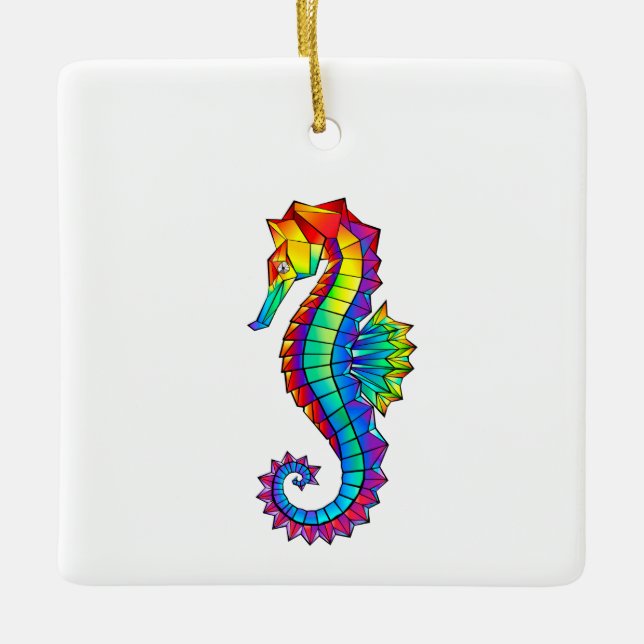 Rainbow Polygonal Seahorse Julgransprydnad Keramik (Framsida)