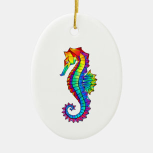 Rainbow Polygonal Seahorse Julgransprydnad Keramik