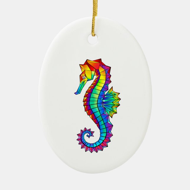 Rainbow Polygonal Seahorse Julgransprydnad Keramik (Framsidan)