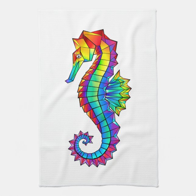 Rainbow Polygonal Seahorse Kökshandduk (Vertikal)