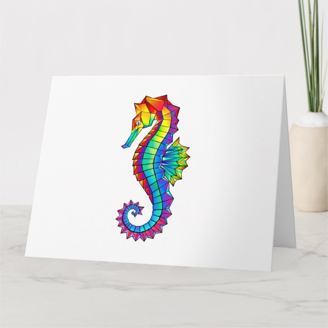 Rainbow Polygonal Seahorse Kort (Framsida)