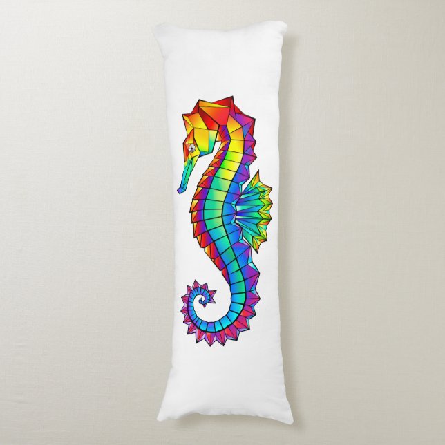 Rainbow Polygonal Seahorse Kroppskudde (Framsidan Vertikal)