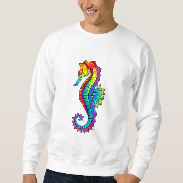Rainbow Polygonal Seahorse Lång Ärmad Tröja (Framsida)