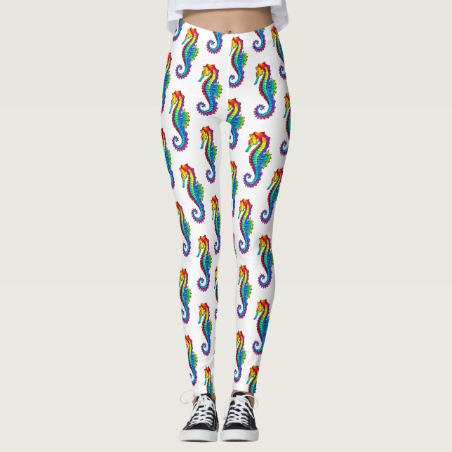 Rainbow Polygonal Seahorse Leggings (Framsida)