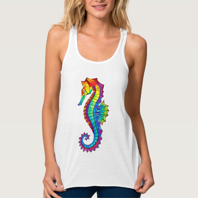 Rainbow Polygonal Seahorse Linne Med Racerback (Framsida)