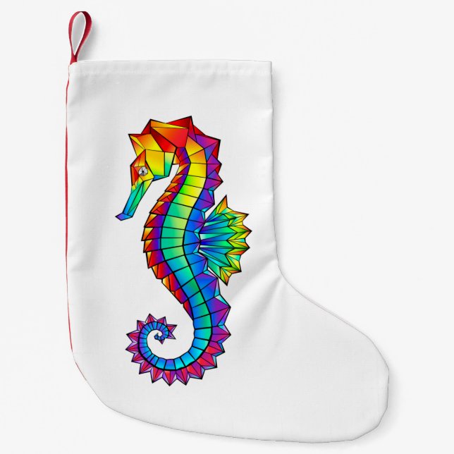 Rainbow Polygonal Seahorse Liten Julstrumpa (Framsidan)