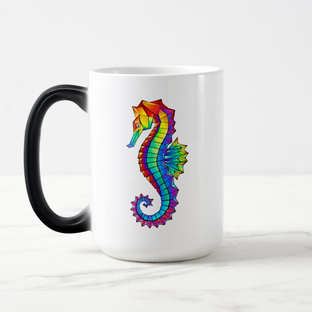 Rainbow Polygonal Seahorse Magisk Mugg (Vänster)