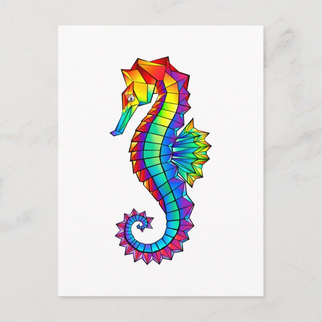 Rainbow Polygonal Seahorse Meddelande Vykort (Framsida)