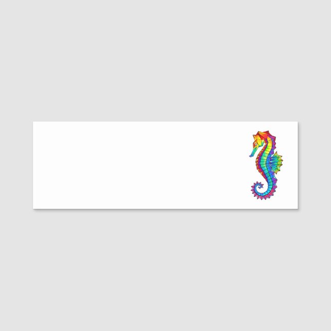 Rainbow Polygonal Seahorse Namnbricka (Framsida)