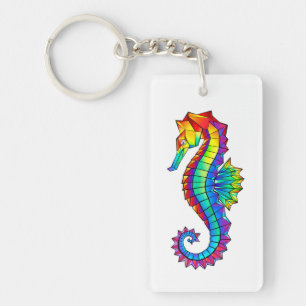 Rainbow Polygonal Seahorse Nyckelring