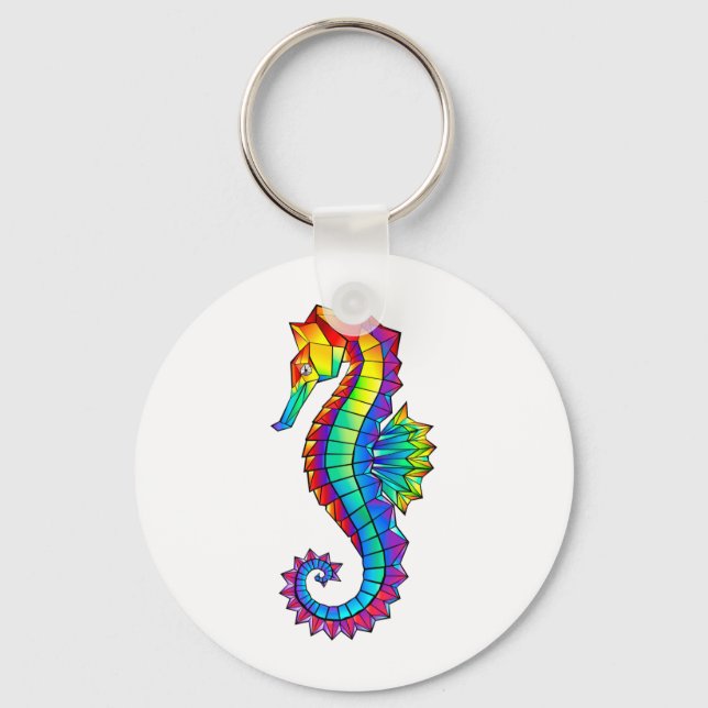 Rainbow Polygonal Seahorse Nyckelring (Framsida)