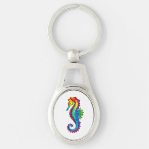 Rainbow Polygonal Seahorse Ovalt Silverfärgad Nyckelring