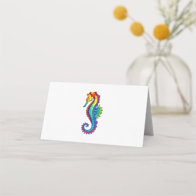 Rainbow Polygonal Seahorse Placeringskort (Framsida)