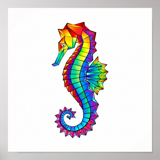 Rainbow Polygonal Seahorse Poster (Framsidan)