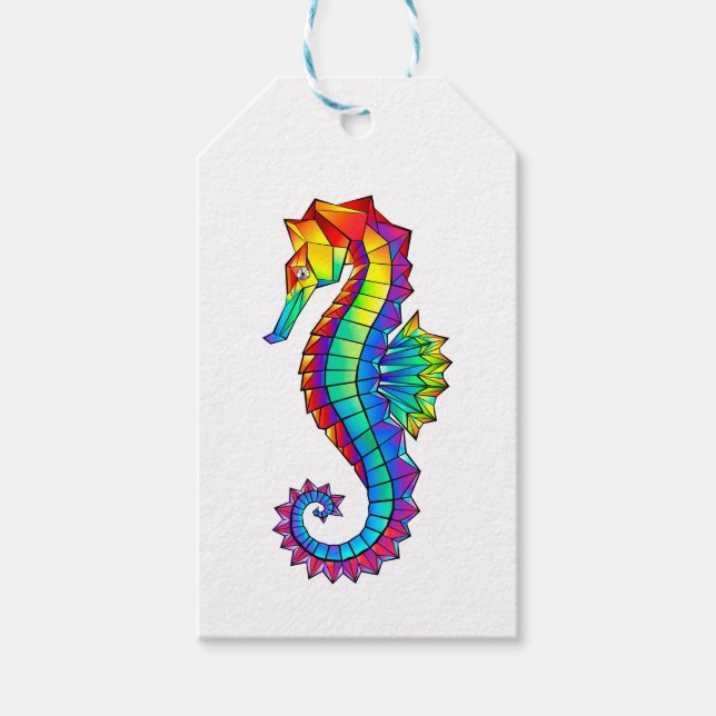Rainbow Polygonal Seahorse Presentetikett (Framsidan)
