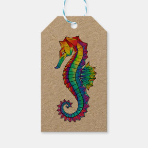 Rainbow Polygonal Seahorse Presentetikett
