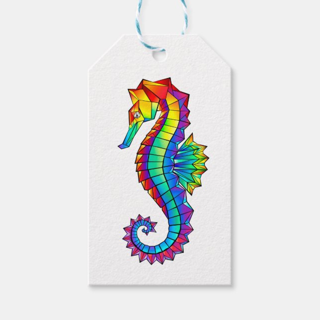 Rainbow Polygonal Seahorse Presentetikett (Framsidan)