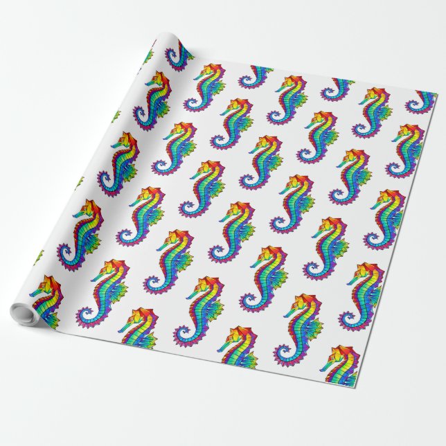 Rainbow Polygonal Seahorse Presentpapper (Utrullad)