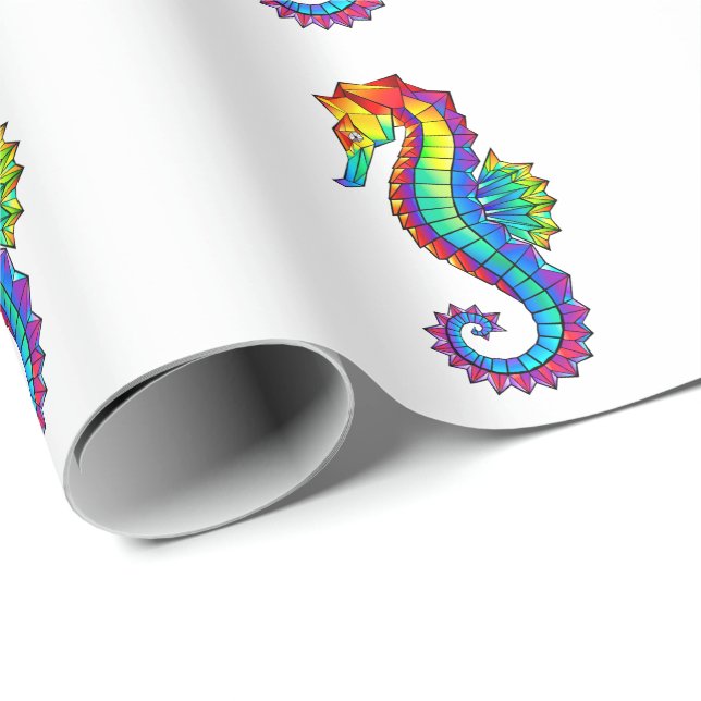 Rainbow Polygonal Seahorse Presentpapper (Rullad Hörn)