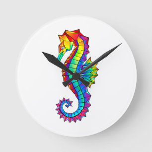 Rainbow Polygonal Seahorse Rund Klocka