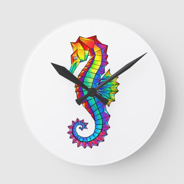 Rainbow Polygonal Seahorse Rund Klocka (Framsida)