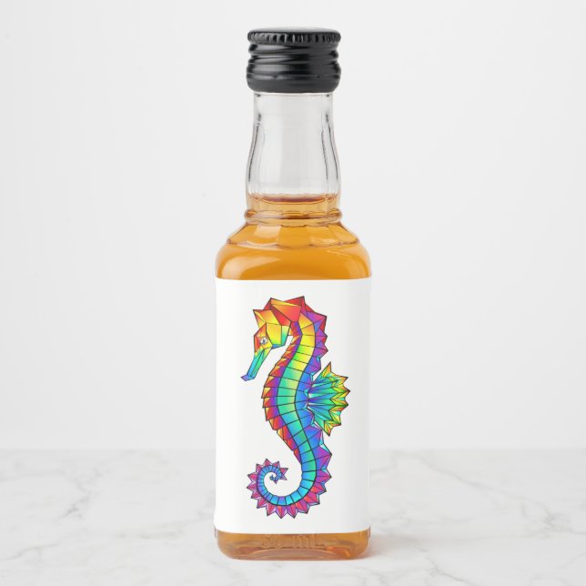 Rainbow Polygonal Seahorse Spritflaskor Etikett (Framsida)