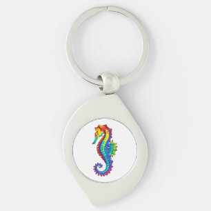 Rainbow Polygonal Seahorse Swirl Silverfärgad Nyckelring