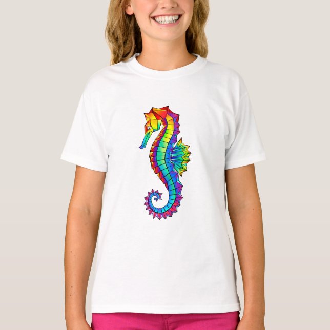 Rainbow Polygonal Seahorse T Shirt (Framsida)