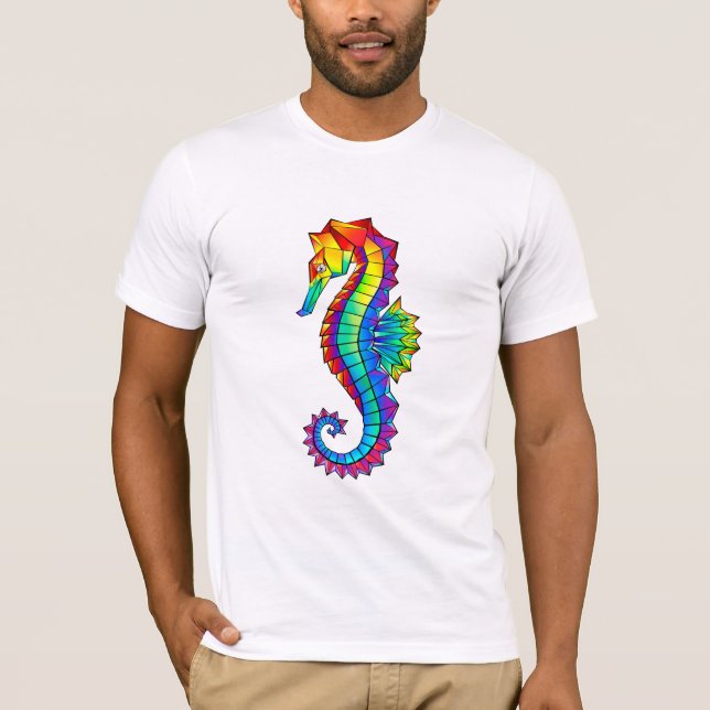Rainbow Polygonal Seahorse T Shirt (Framsida)