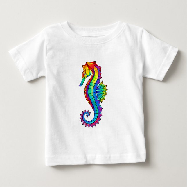 Rainbow Polygonal Seahorse T Shirt (Framsida)